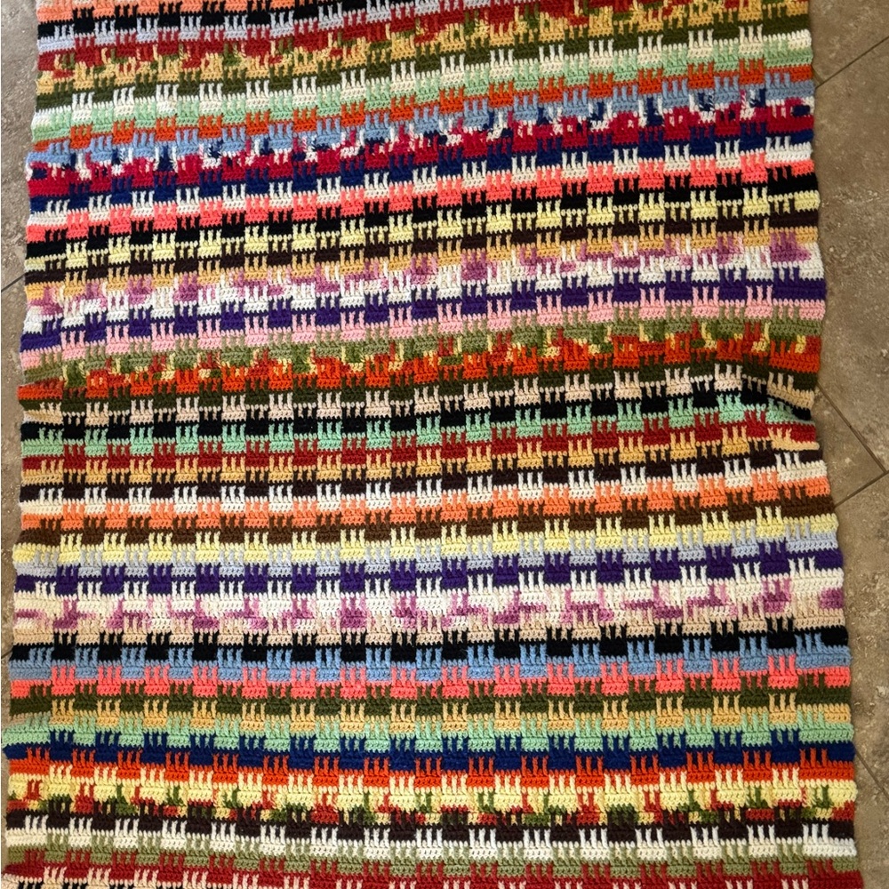 Vintage Handmade Crochet Afghan Throw Blanket Boho Retro 80x47 Fringe